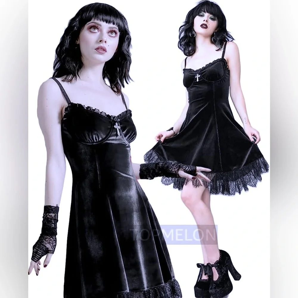 TOPMELON Black Goth Emo Cross Dress - Picture 2 of 3